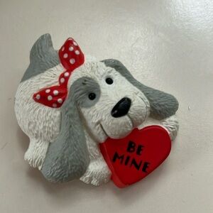 Gray and White Dog Pin with Red Heart